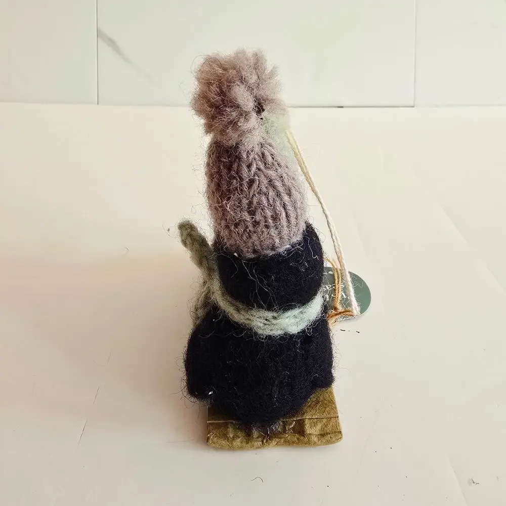 NWT West Elm Felted Penguin Sleigh Sled Fun Christmas Ornament